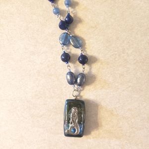 Handmade Blue Fused Glass Mermaid Pendant with Beaded Chain Necklace